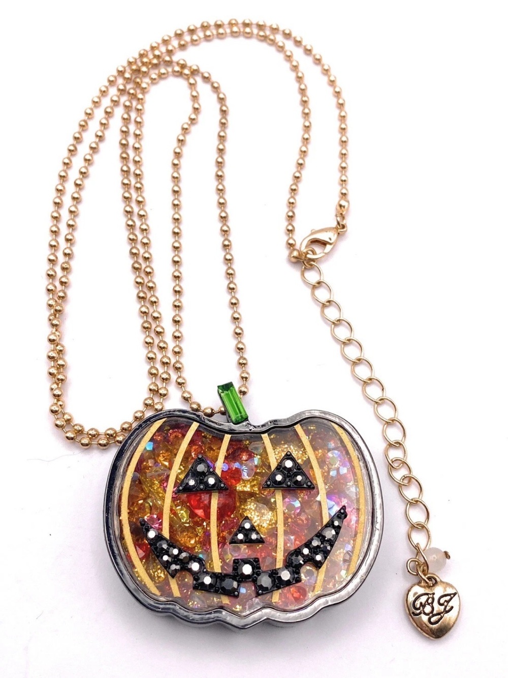 Betsey Johnson Orange Pumpkin Jack-O'-Lantern Pendant Necklace nwt